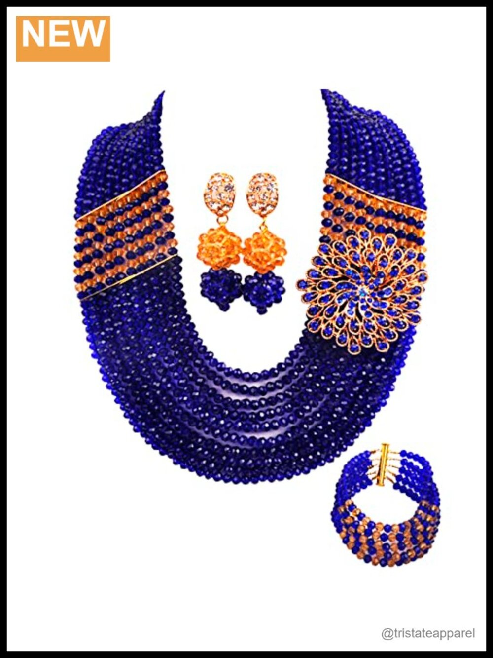 10 Row African Beads Jewelry Set Nigerian Wedding Bridal Necklace Bracelet
